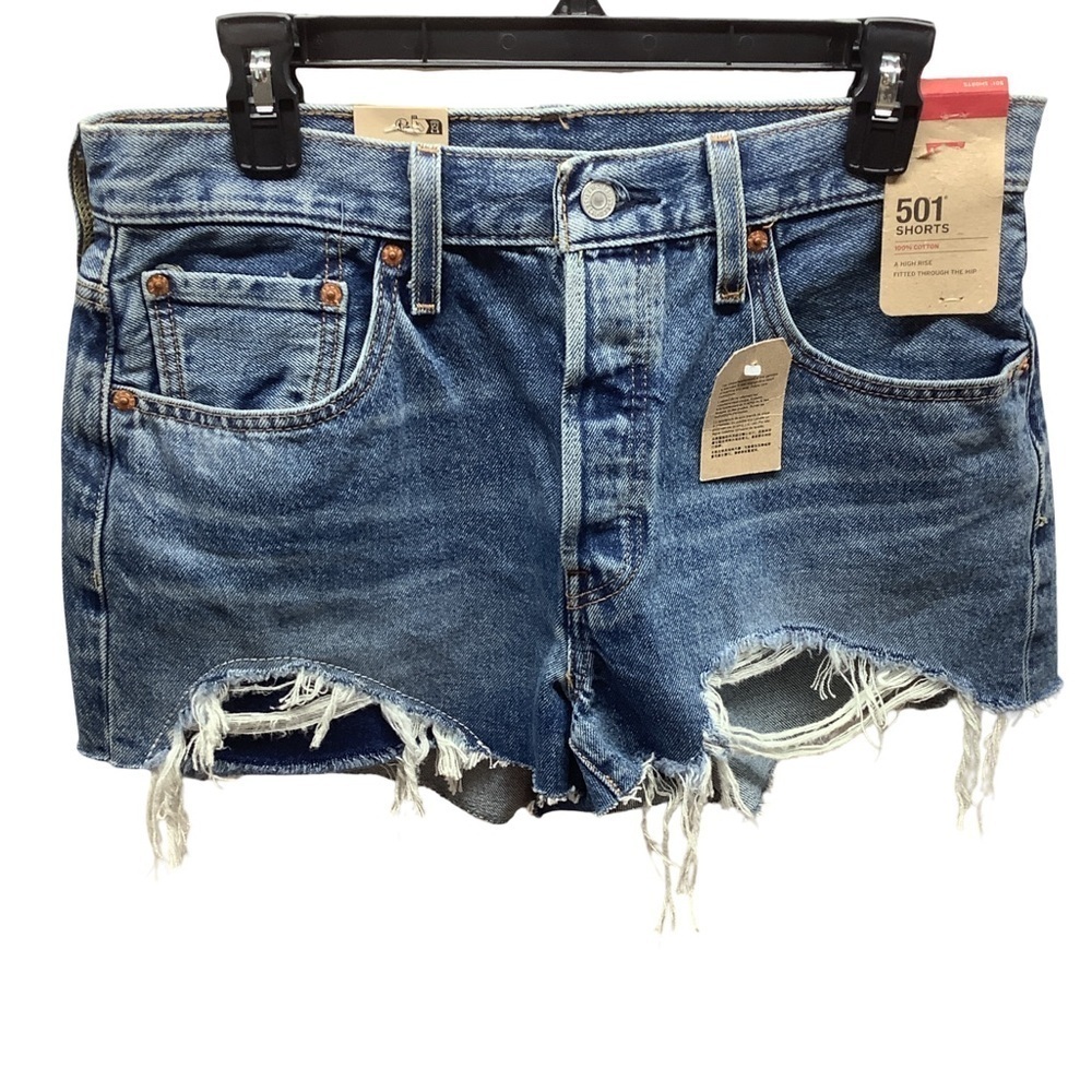 Levi's Size 31 Blue 501 High Rise, Fitted Through The Hip Distressed Shorts. - Picture 4 of 7